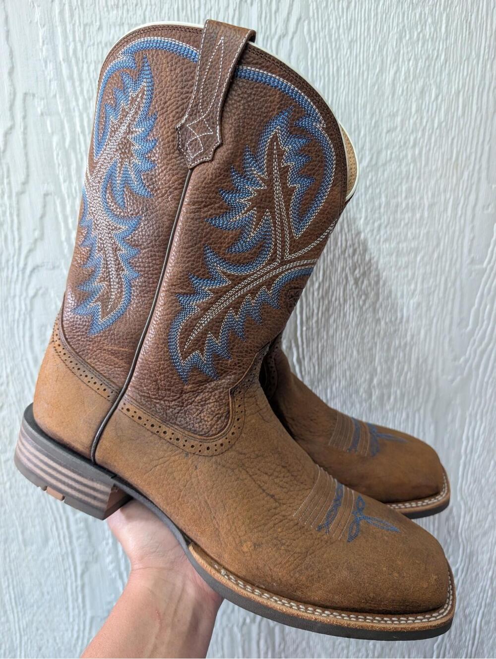 ARIAT Quickdraw Boots 10006714 Brown Blue Leather Cowboy Western Men's Size 15